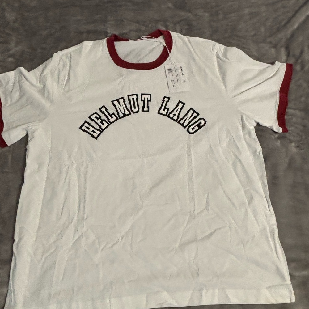 Helmut Lang White and Red Short Sleeve Tee